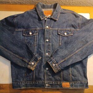 VTG Guess Denim Trucker Jacket Mens 4XL 90s Blue Jean Jacket Heavyweight Faded